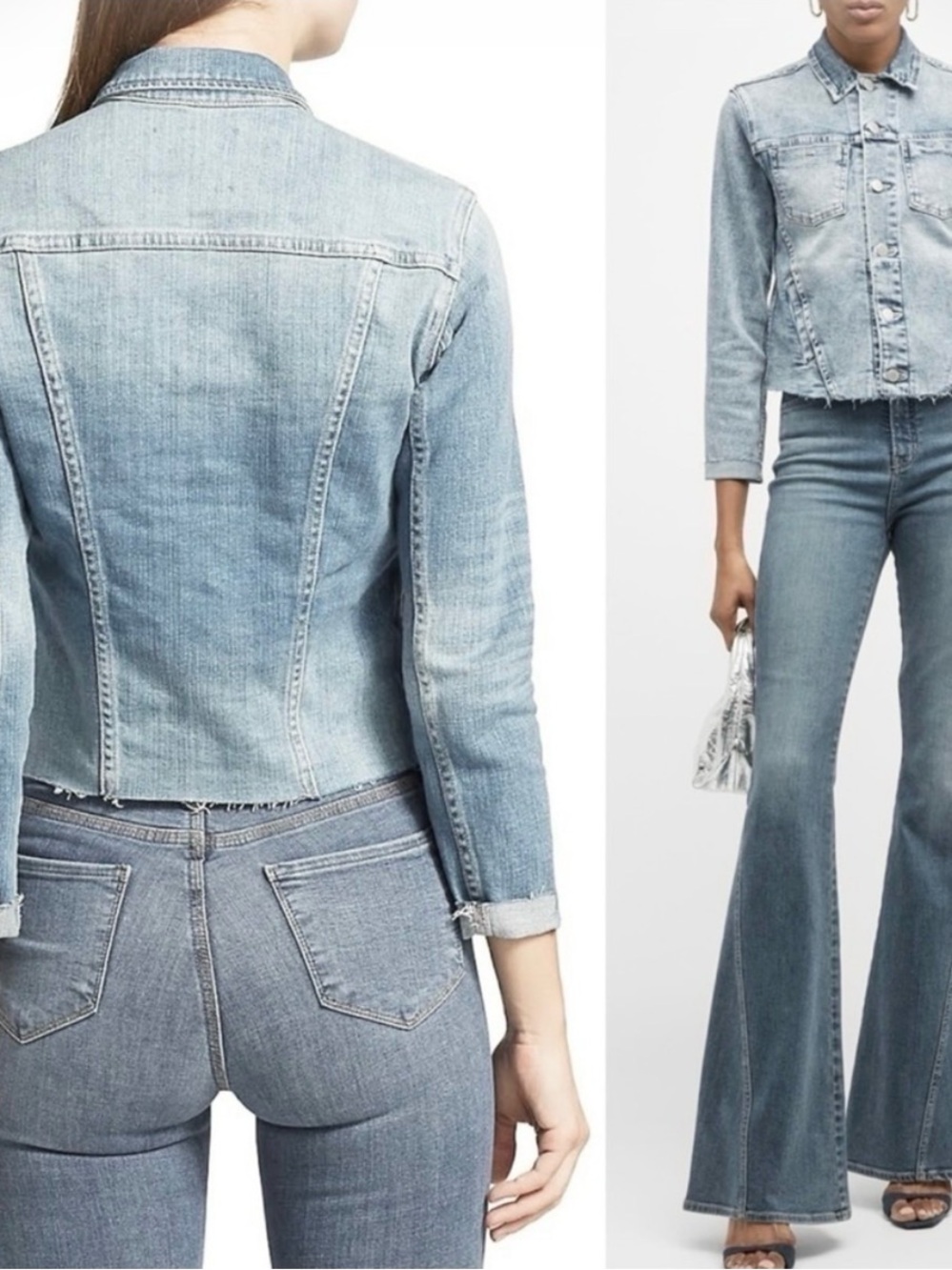NWT L'AGENCE 90s Distressed Vintage Wash Denim Raw Edge Crop Slim Jean Jacket S